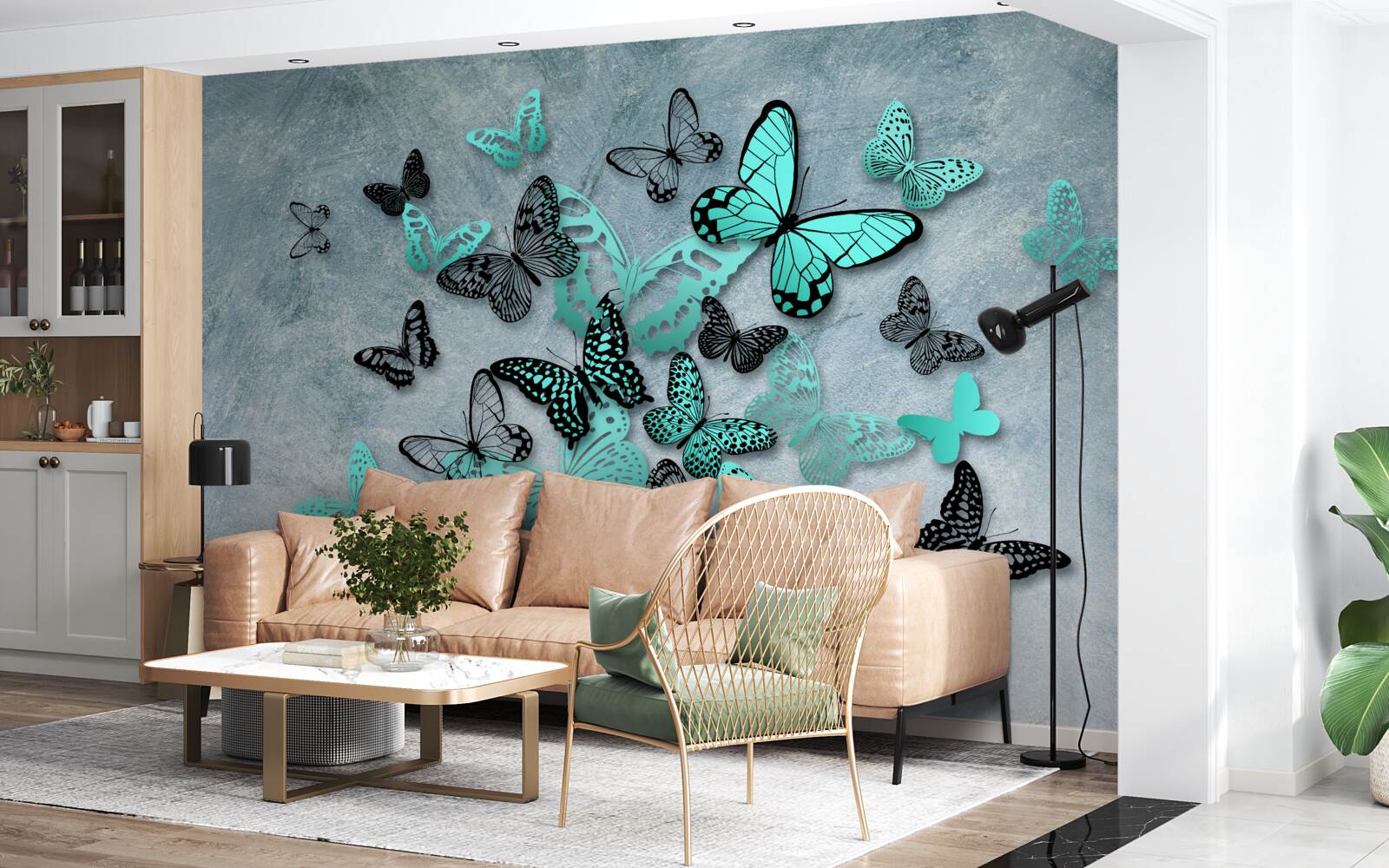 Fototapeta modré motýle na sivom pozadí