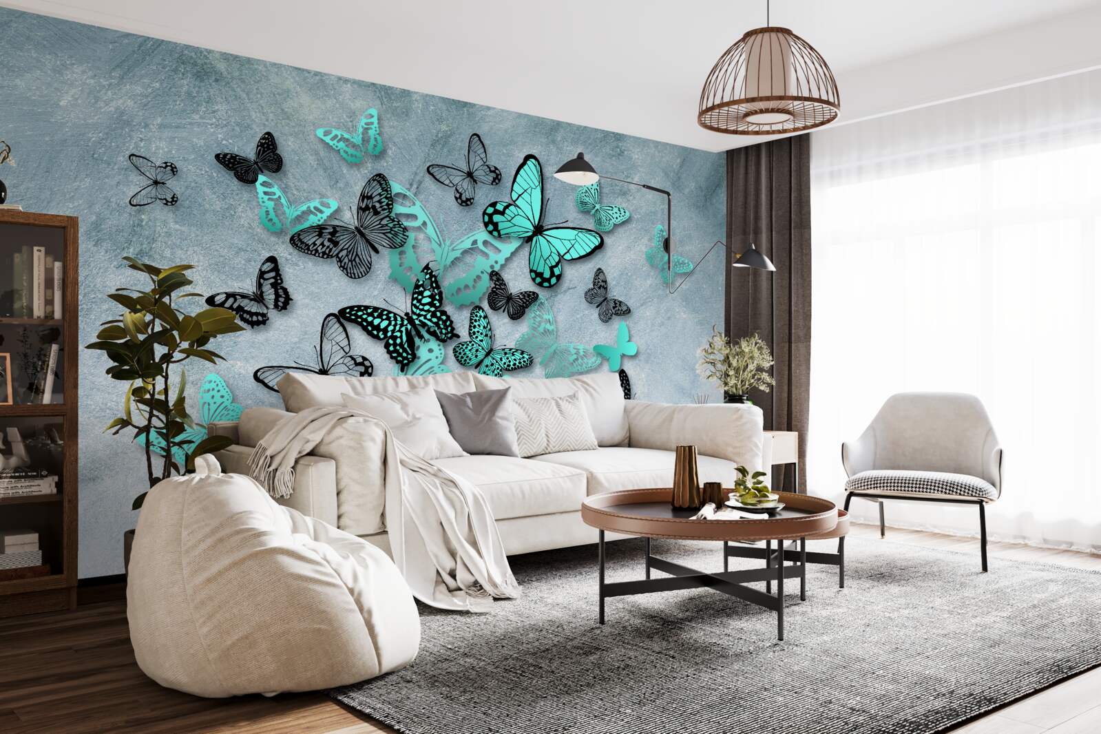 Fototapeta modré motýle na sivom pozadí