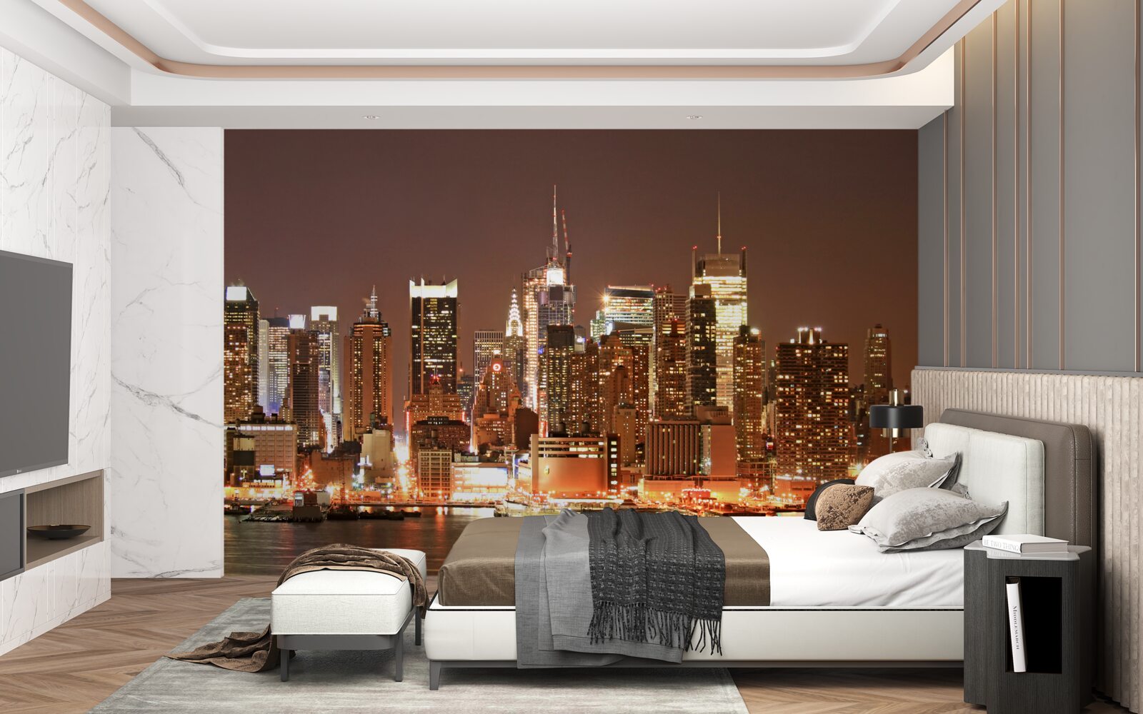 Fototapeta zmodernizované mesto v noci a mrakodrapy