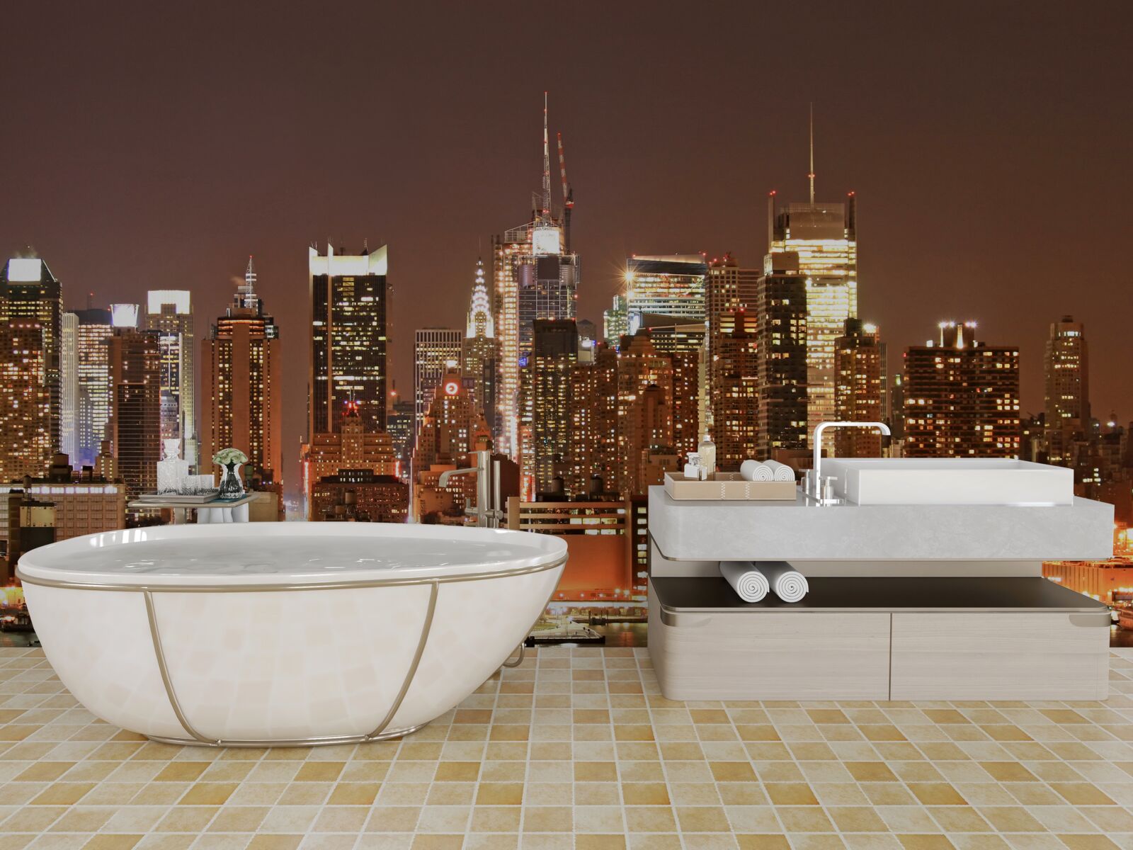 Fototapeta zmodernizované mesto v noci a mrakodrapy