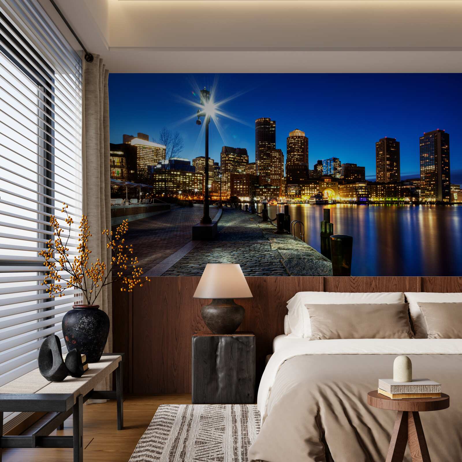 Fototapeta panoráma mesta s výhľadom na prázdne nábrežie