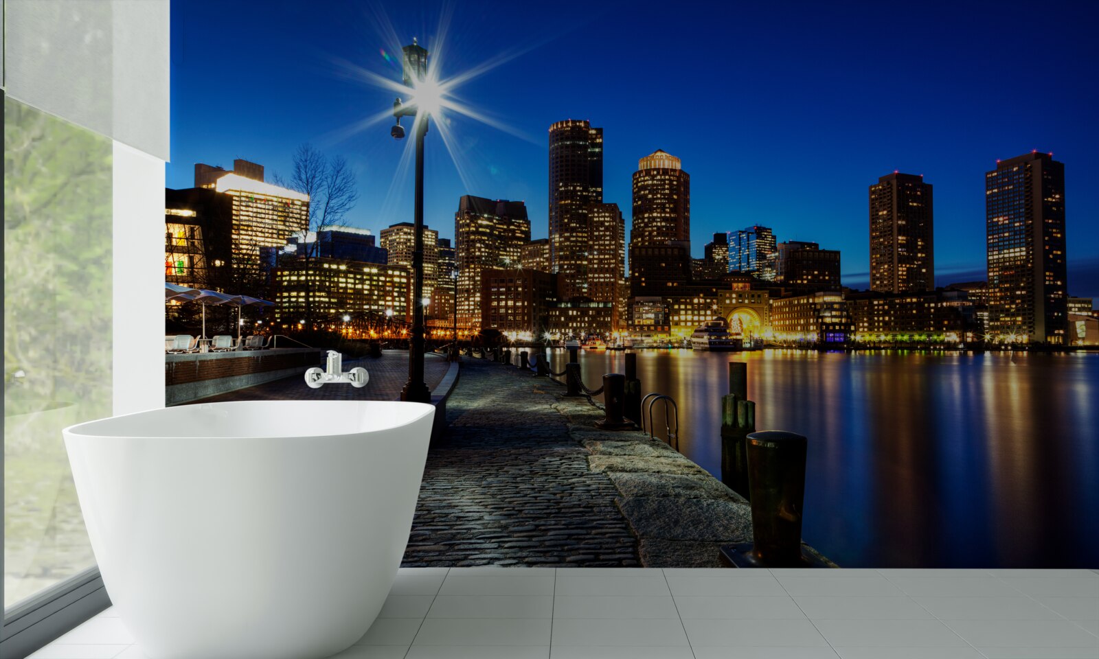 Fototapeta panoráma mesta s výhľadom na prázdne nábrežie