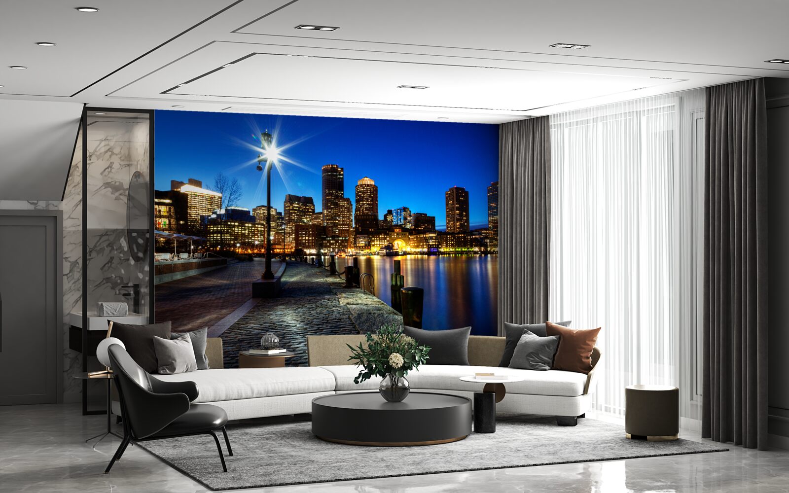 Fototapeta panoráma mesta s výhľadom na prázdne nábrežie