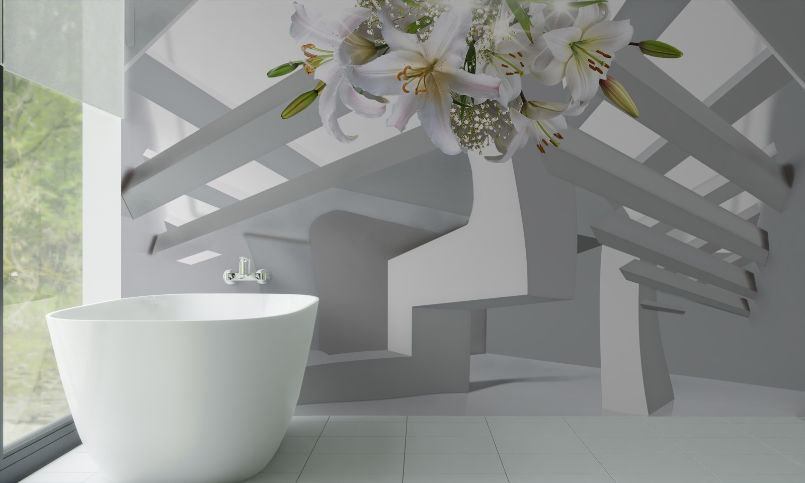 Fototapeta biela ľalia a abstraktné obrázky