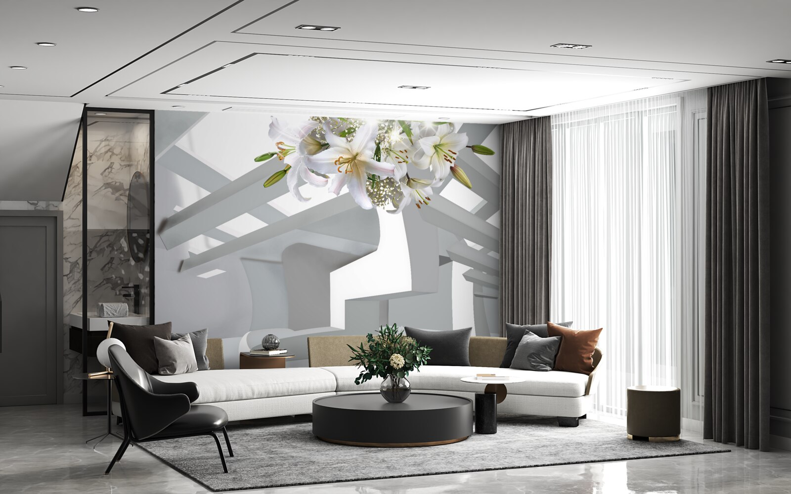 Fototapeta biela ľalia a abstraktné obrázky