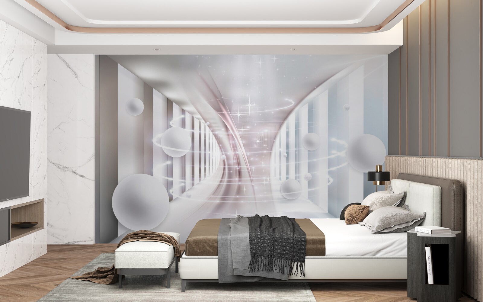 Fototapeta abstraktné gule a tunel v tvare štvorca