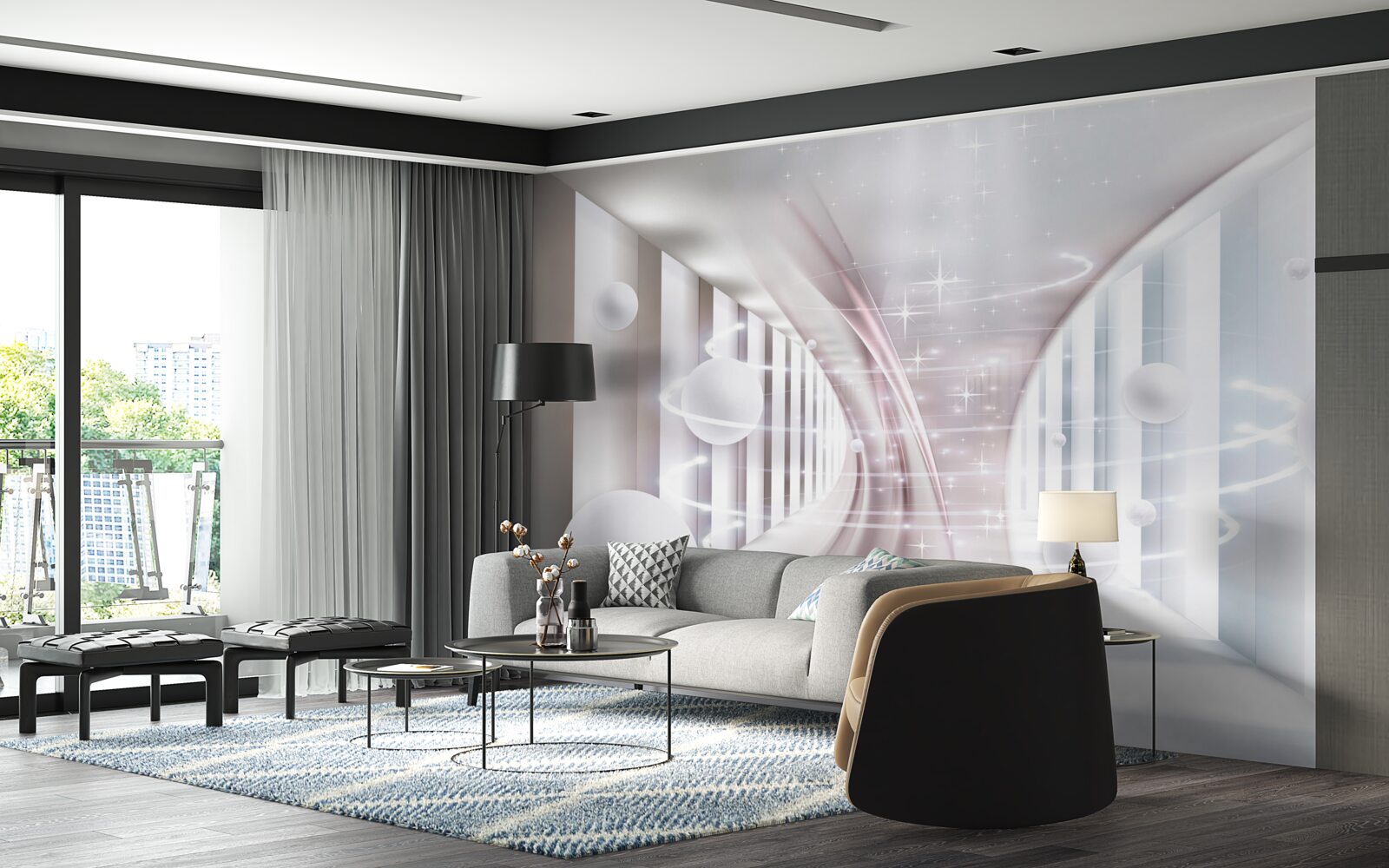 Fototapeta abstraktné gule a tunel v tvare štvorca