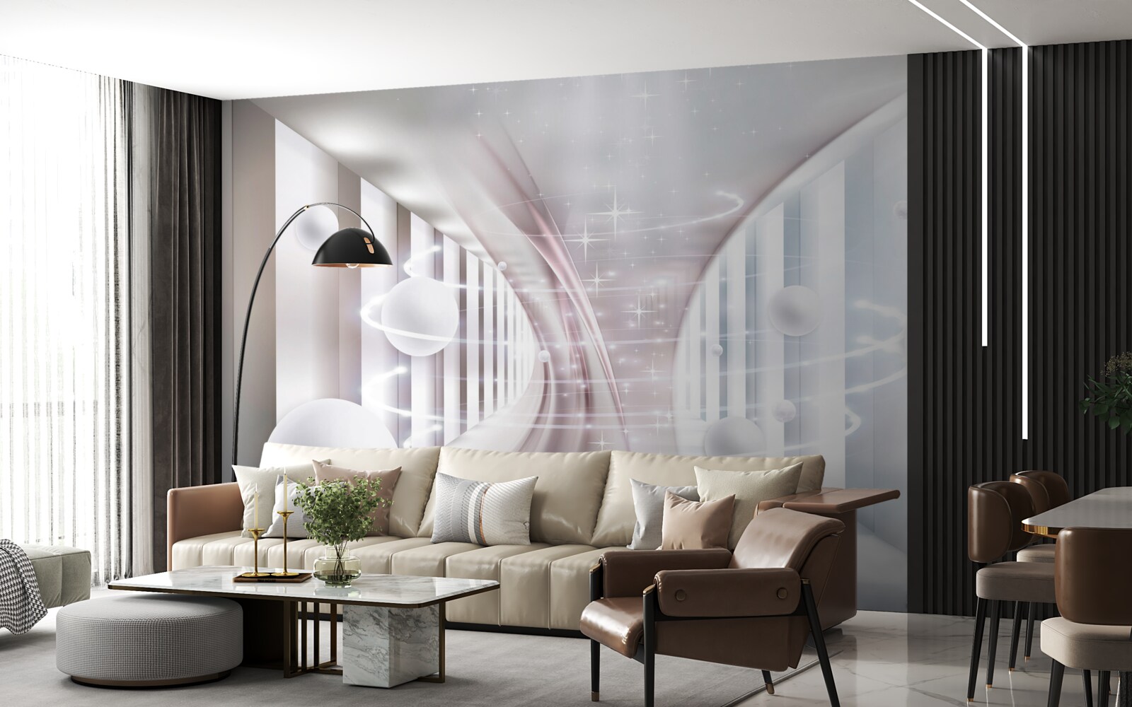 Fototapeta abstraktné gule a tunel v tvare štvorca