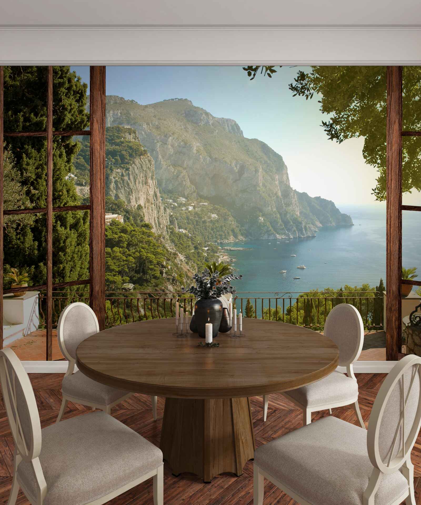 Fototapeta výhľad na more a hory priamo z balkóna