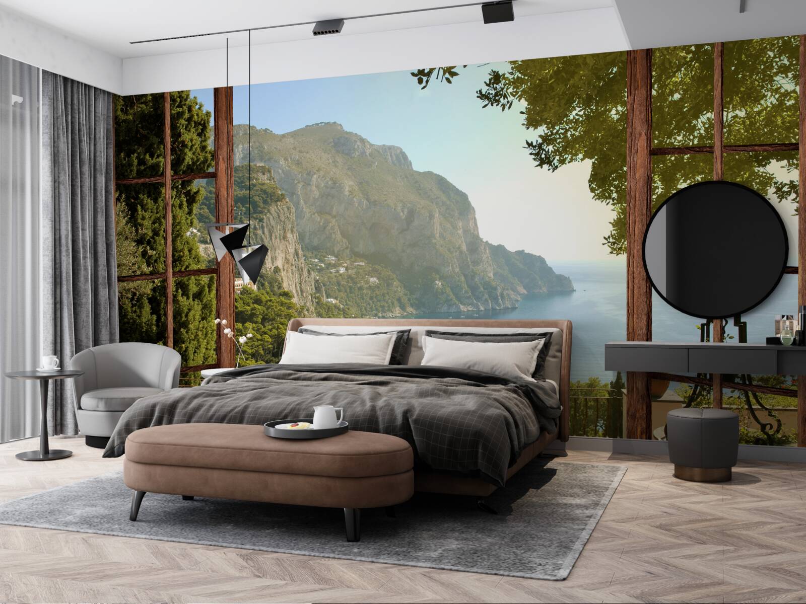 Fototapeta výhľad na more a hory priamo z balkóna