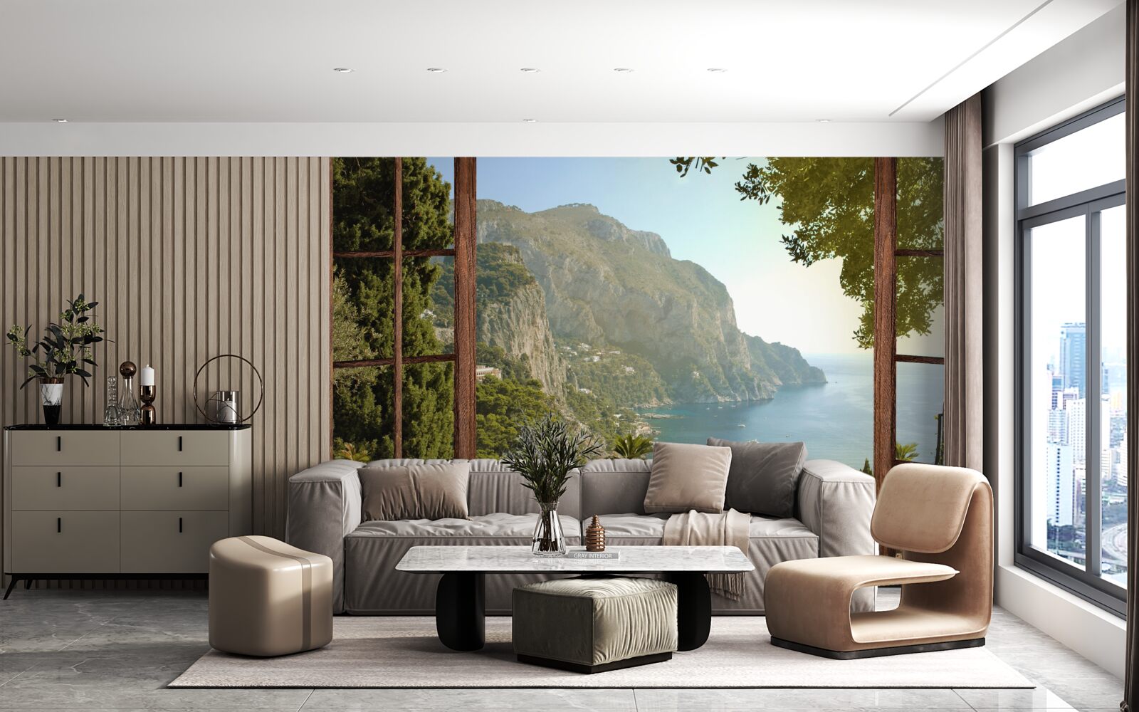 Fototapeta výhľad na more a hory priamo z balkóna