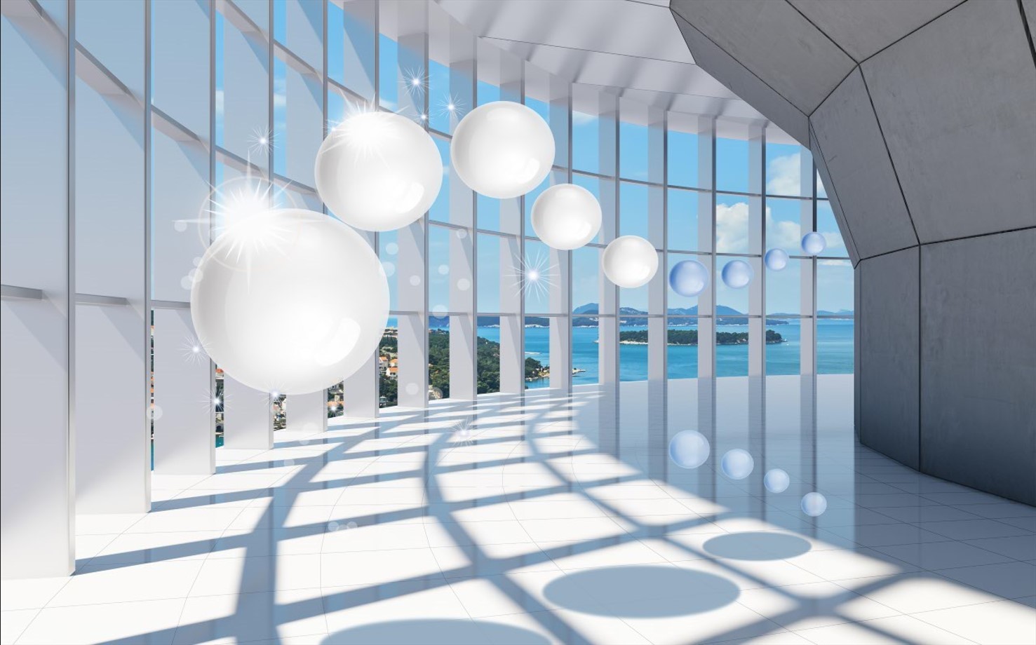 Fototapeta biele gule letia do tunela proti oblohe