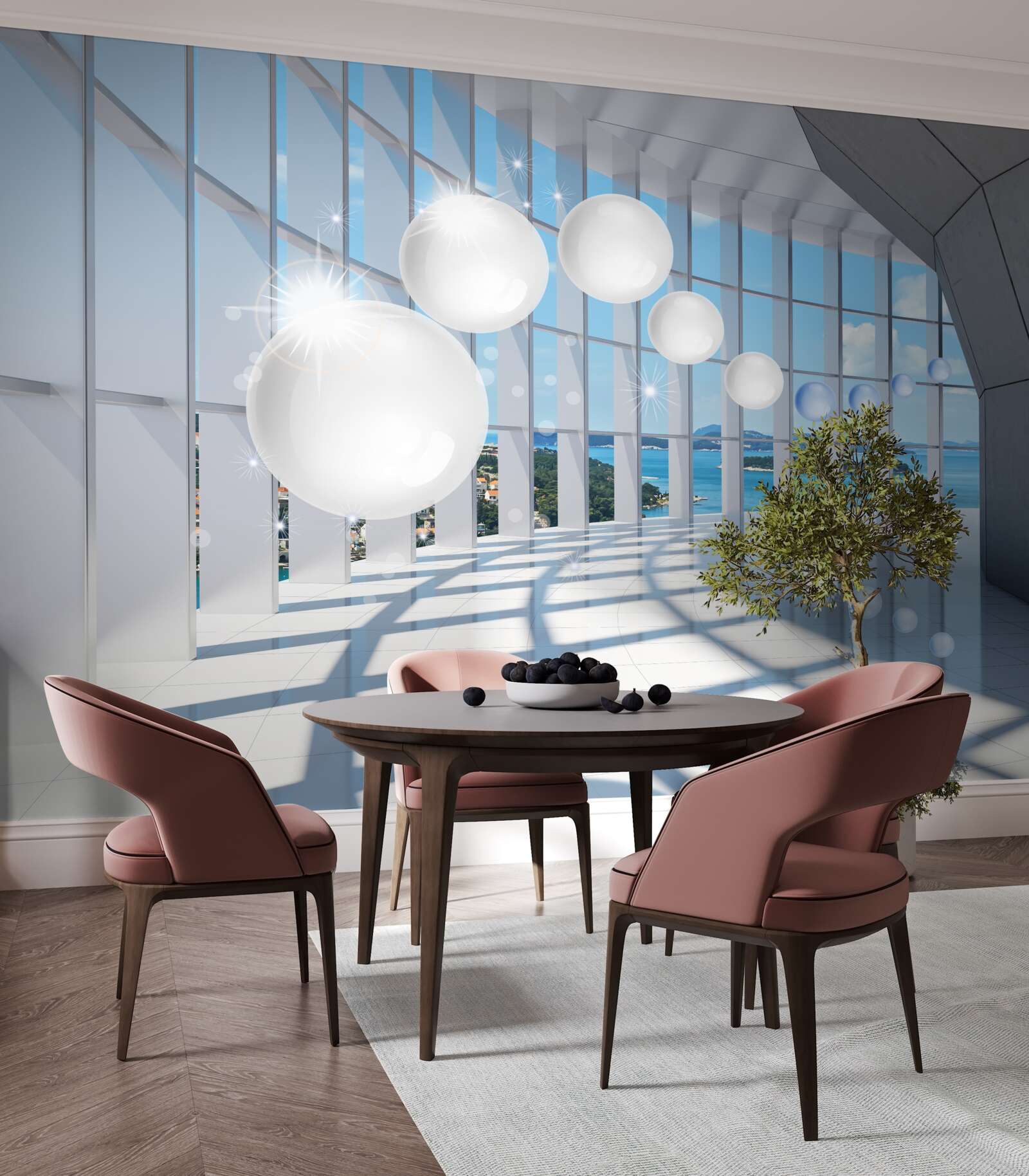 Fototapeta biele gule letia do tunela proti oblohe