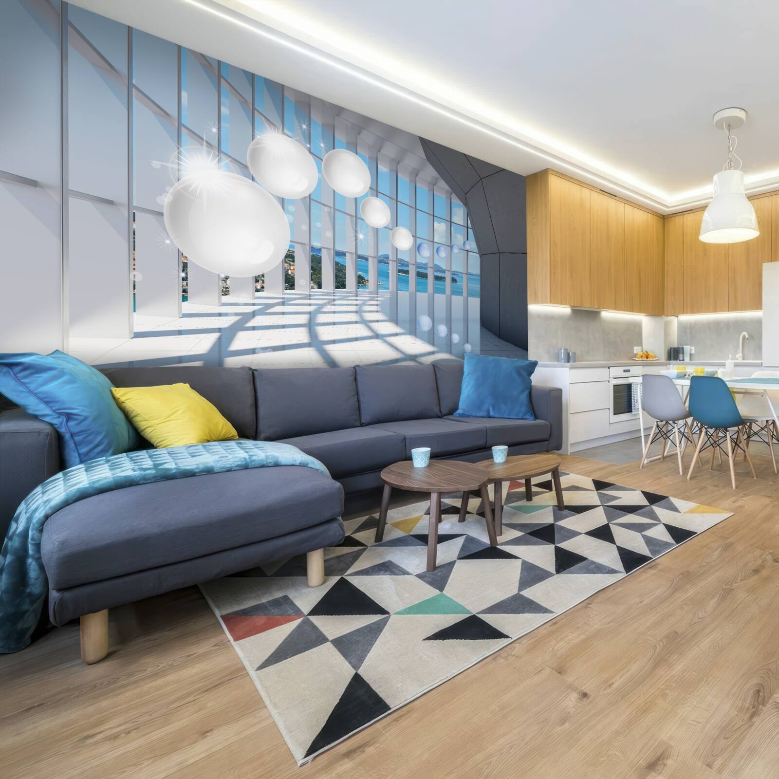 Fototapeta biele gule letia do tunela proti oblohe