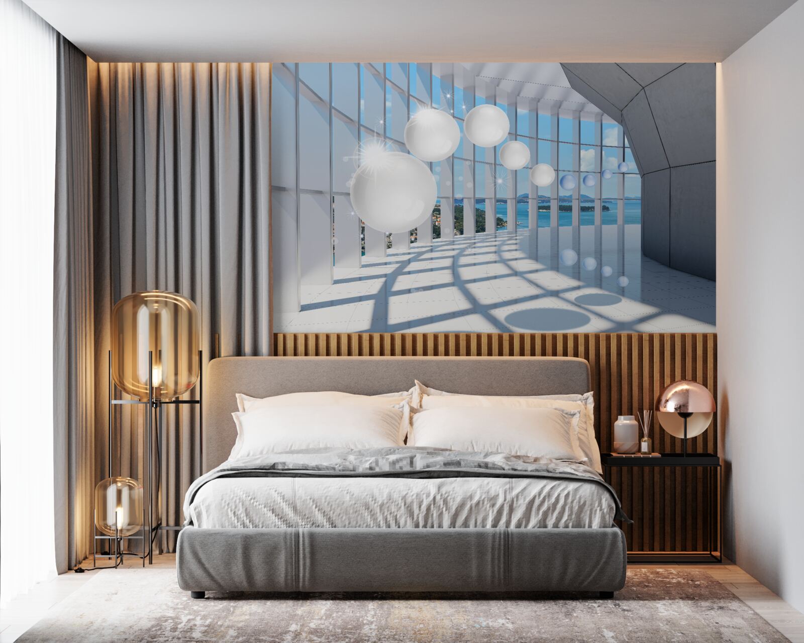 Fototapeta biele gule letia do tunela proti oblohe