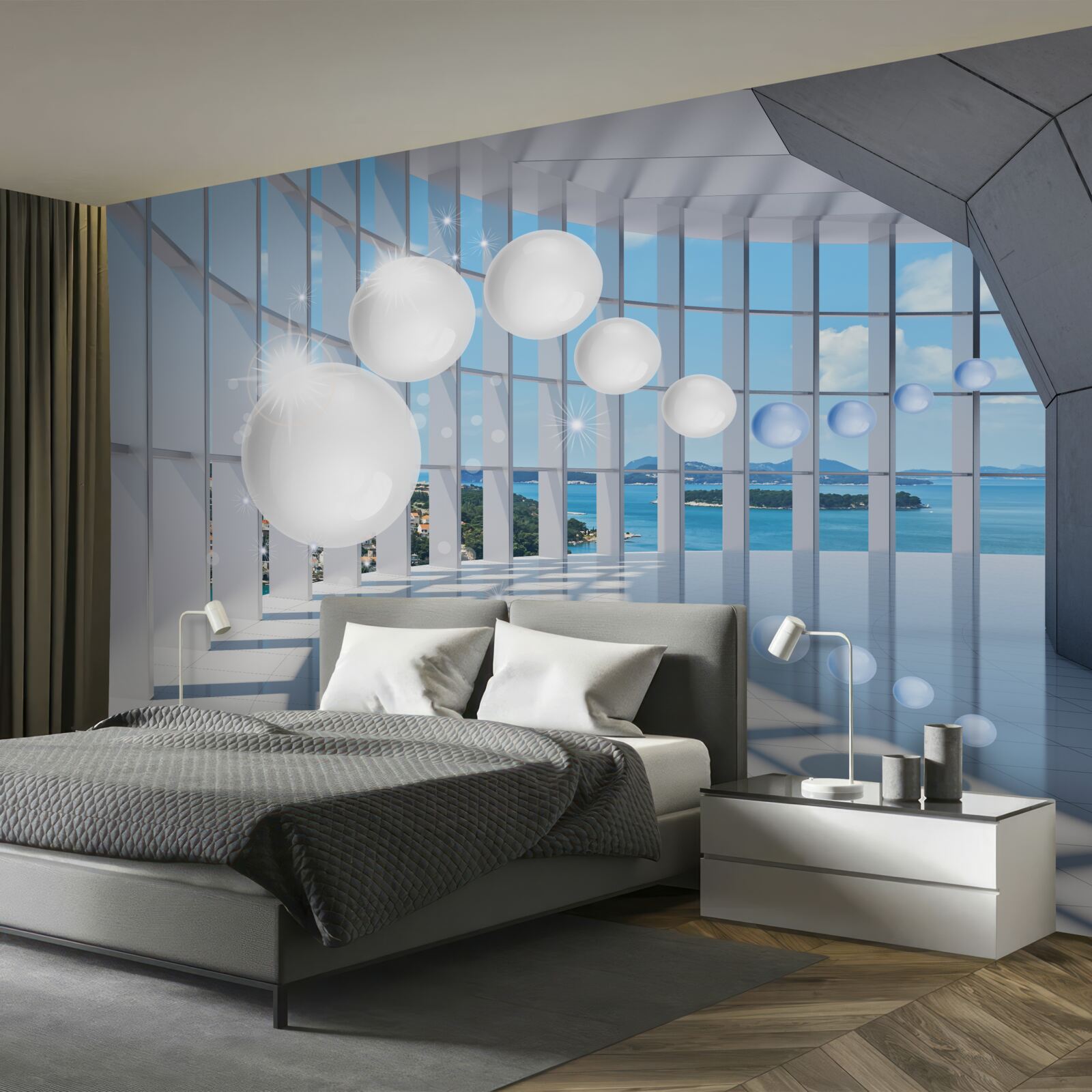 Fototapeta biele gule letia do tunela proti oblohe