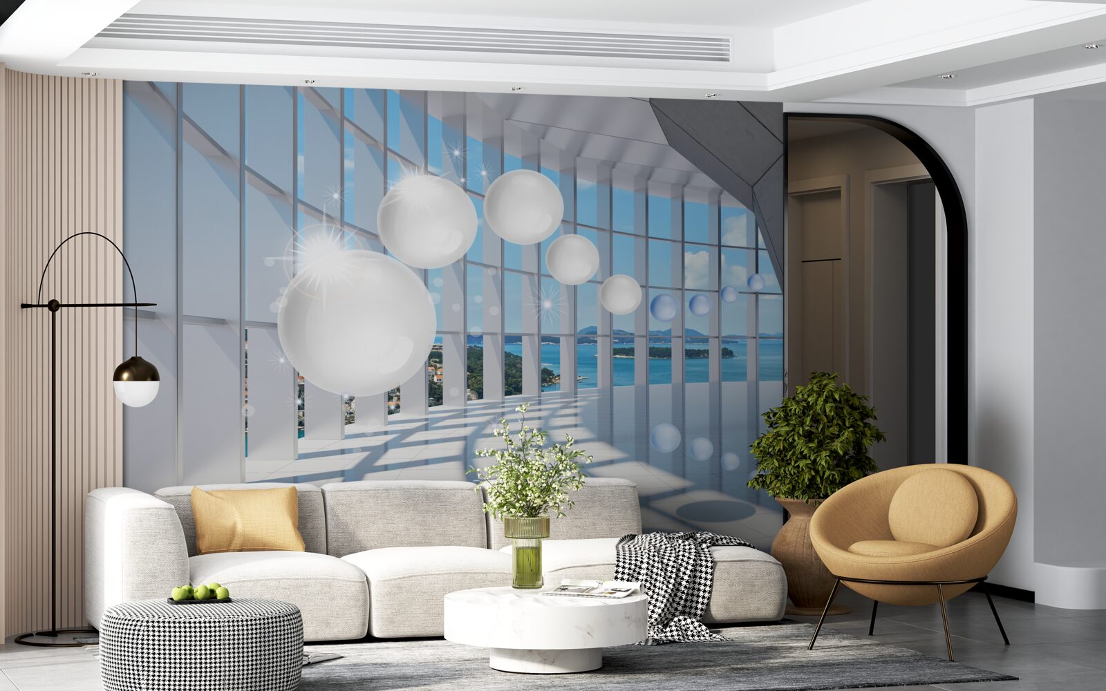 Fototapeta biele gule letia do tunela proti oblohe