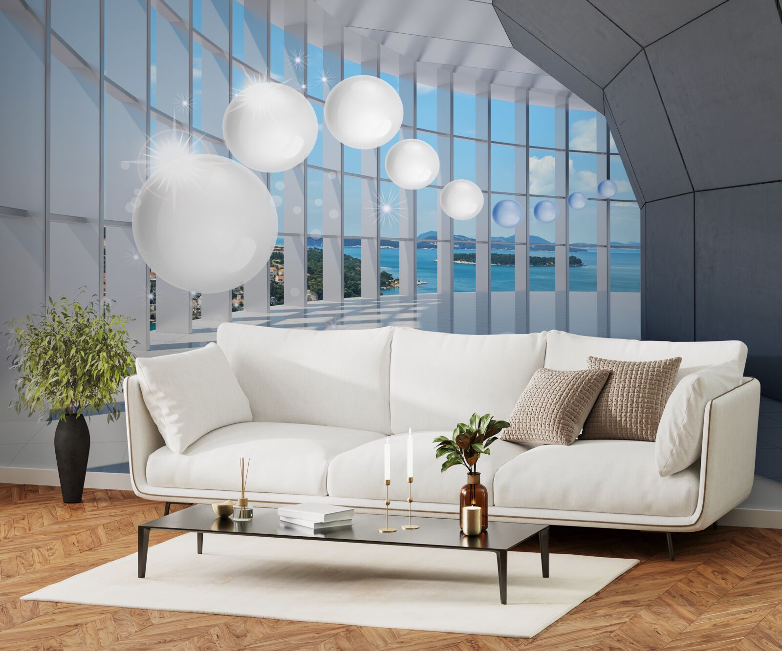 Fototapeta biele gule letia do tunela proti oblohe