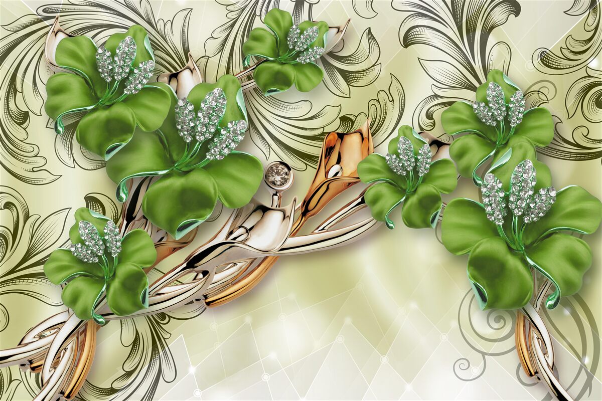 Fototapeta zelené púčiky kvitnú na zlatých hodvábnych vetvách