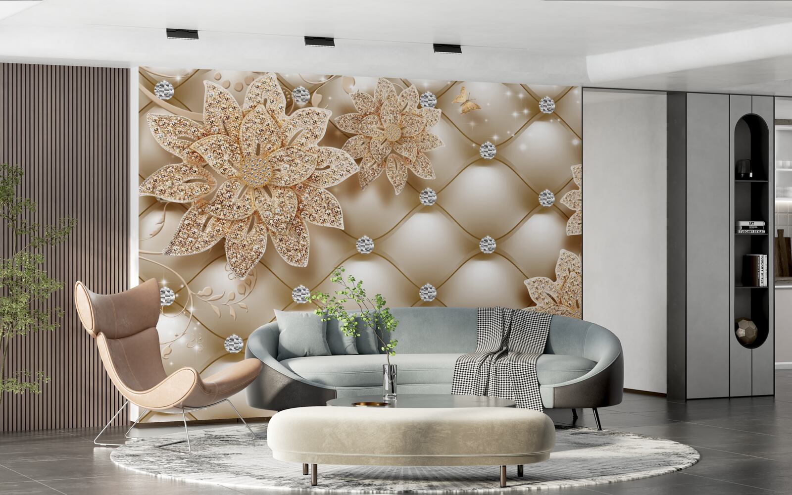 Fototapeta perly sú zdobené zlatými kvetmi