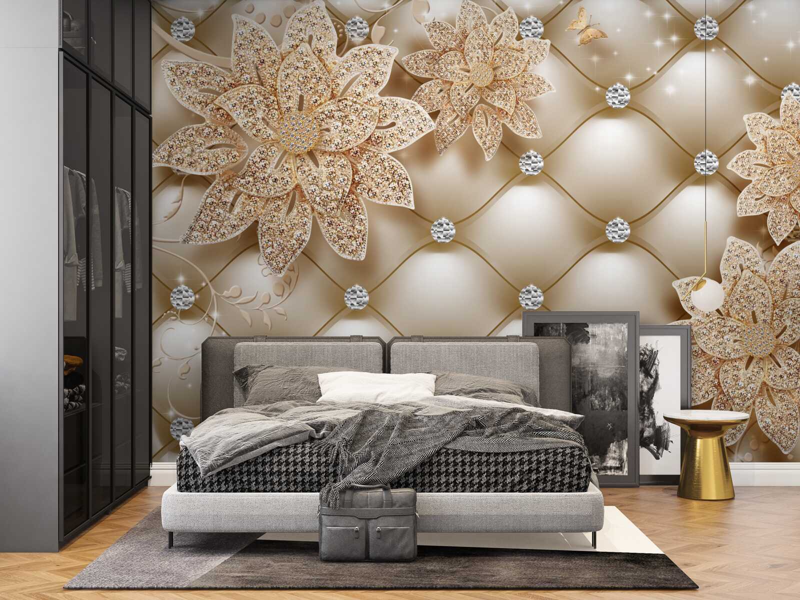 Fototapeta perly sú zdobené zlatými kvetmi