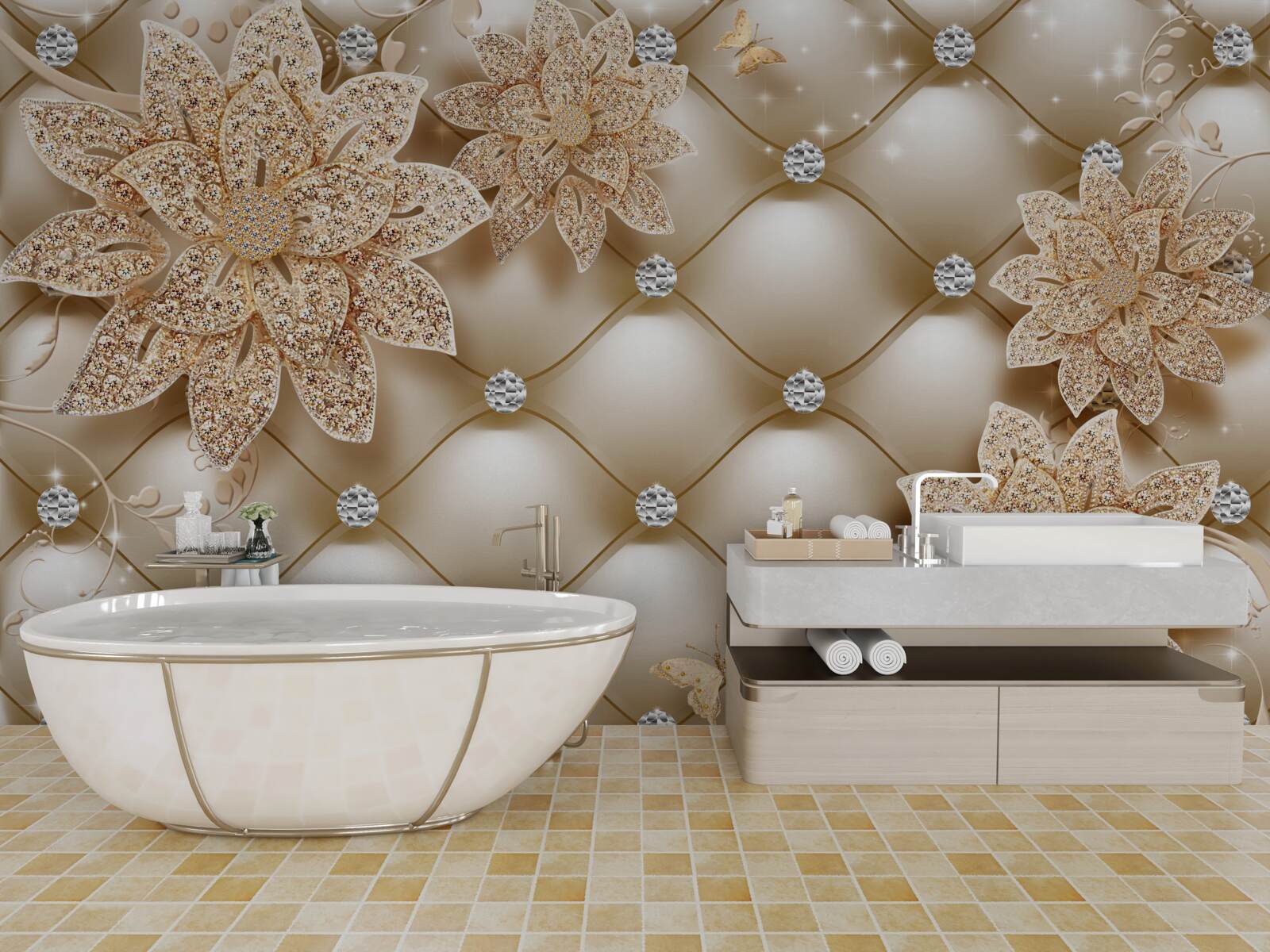 Fototapeta perly sú zdobené zlatými kvetmi