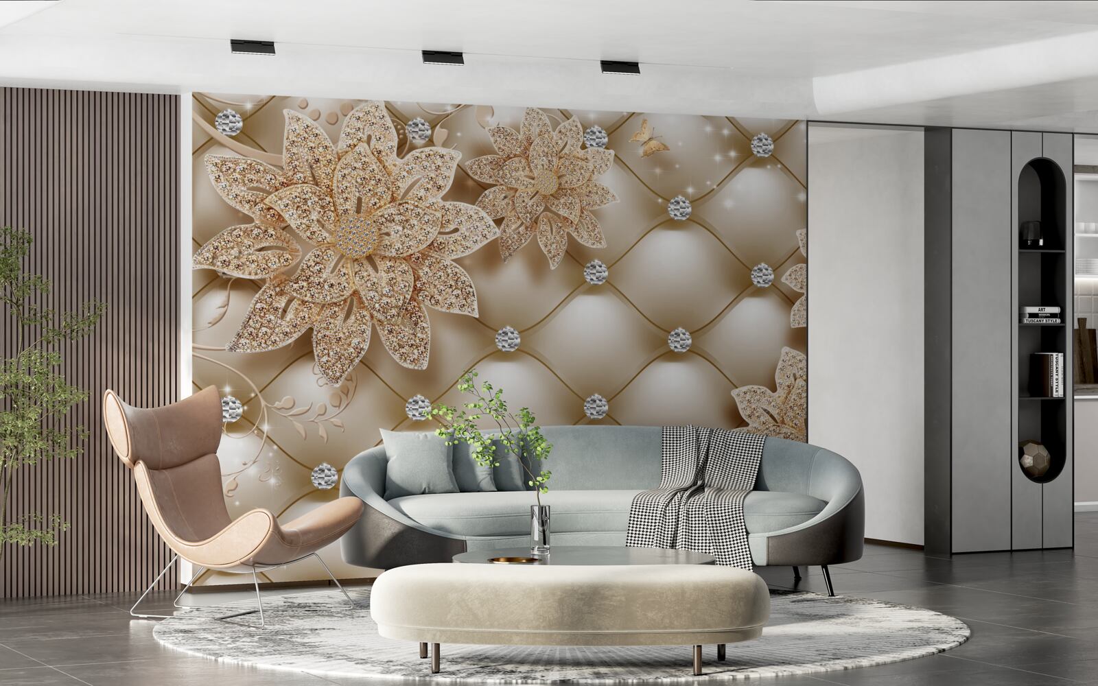 Fototapeta perly sú zdobené zlatými kvetmi