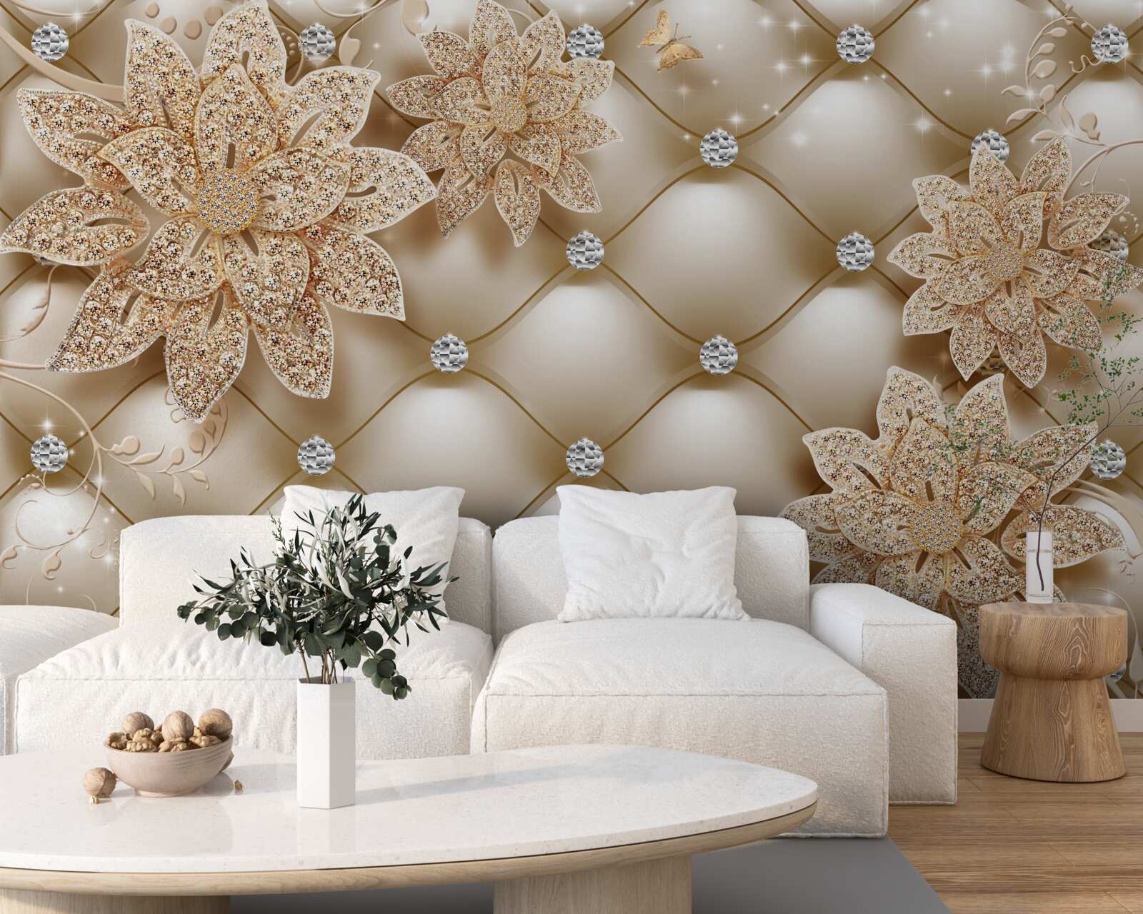 Fototapeta perly sú zdobené zlatými kvetmi