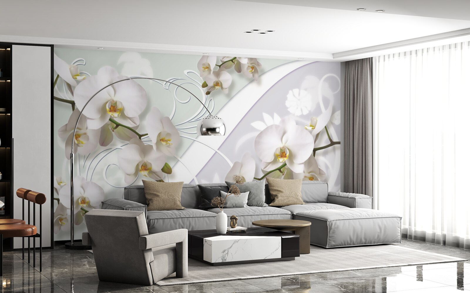 Fototapeta biele orchidey na bielom pozadí