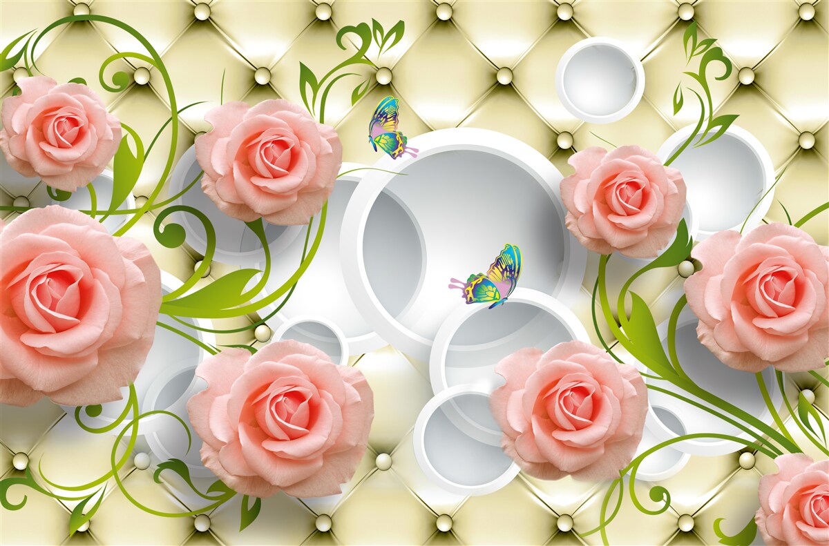 Fototapeta motýle a ruže v ružovej farbe