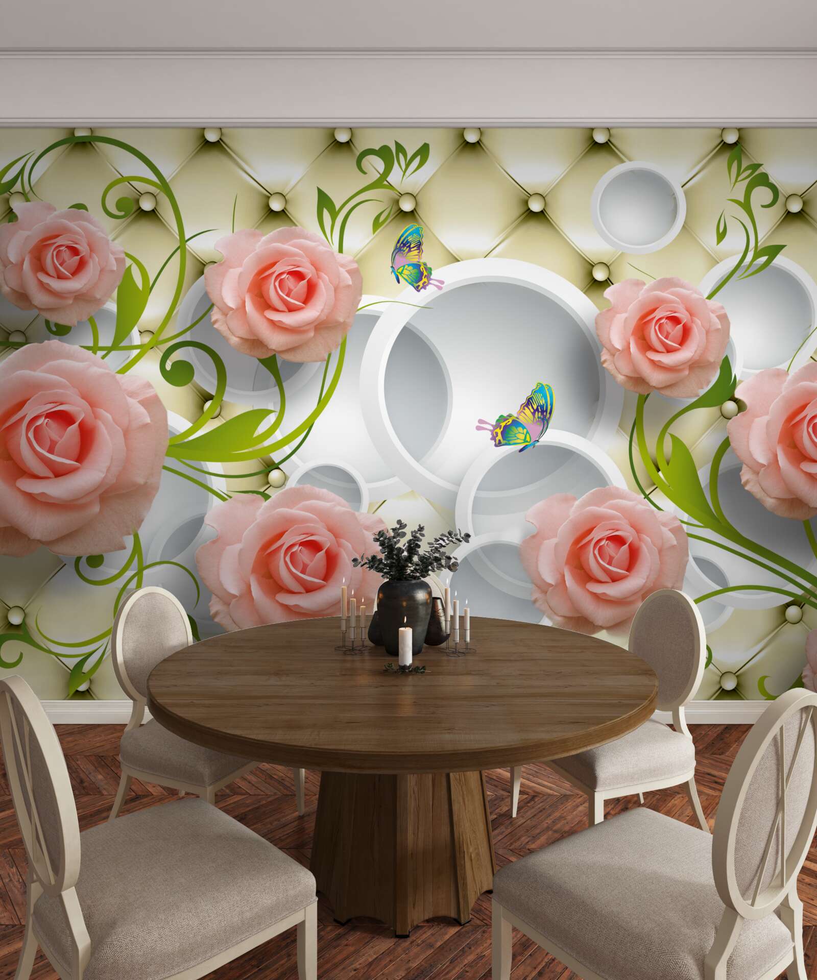 Fototapeta motýle a ruže v ružovej farbe