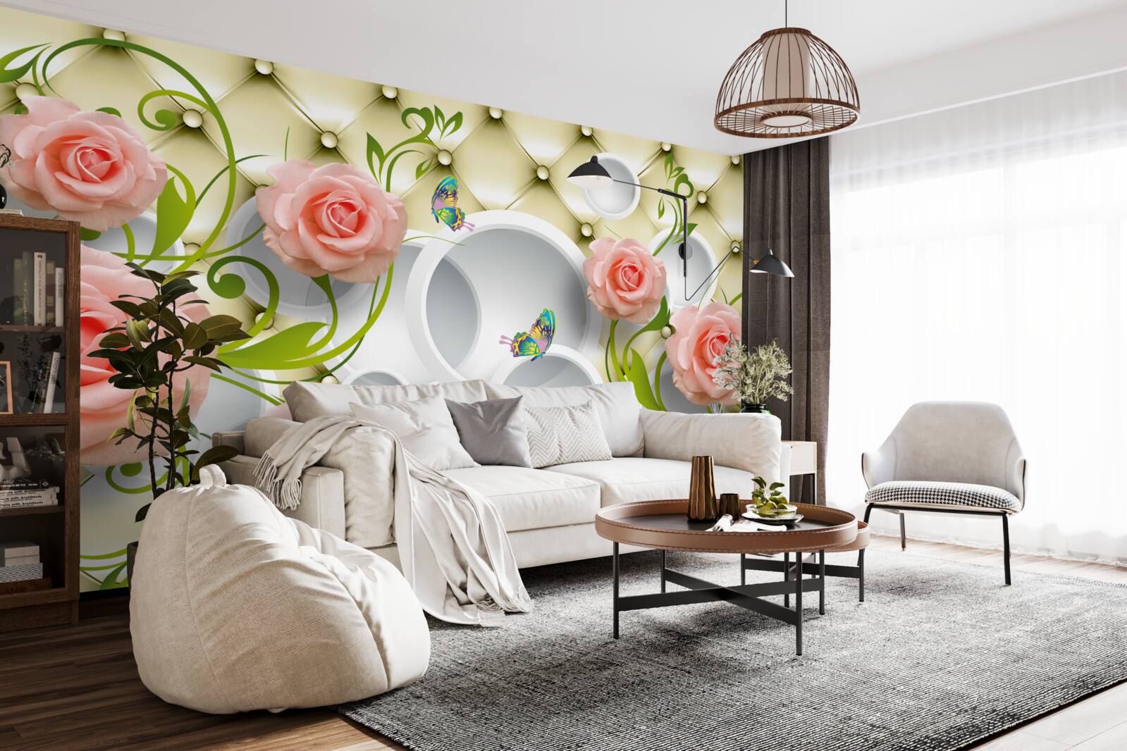 Fototapeta motýle a ruže v ružovej farbe