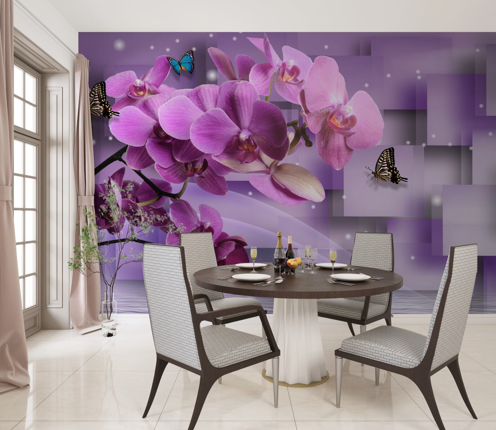 Fototapeta zloženie tenkých orchideí a motýľov