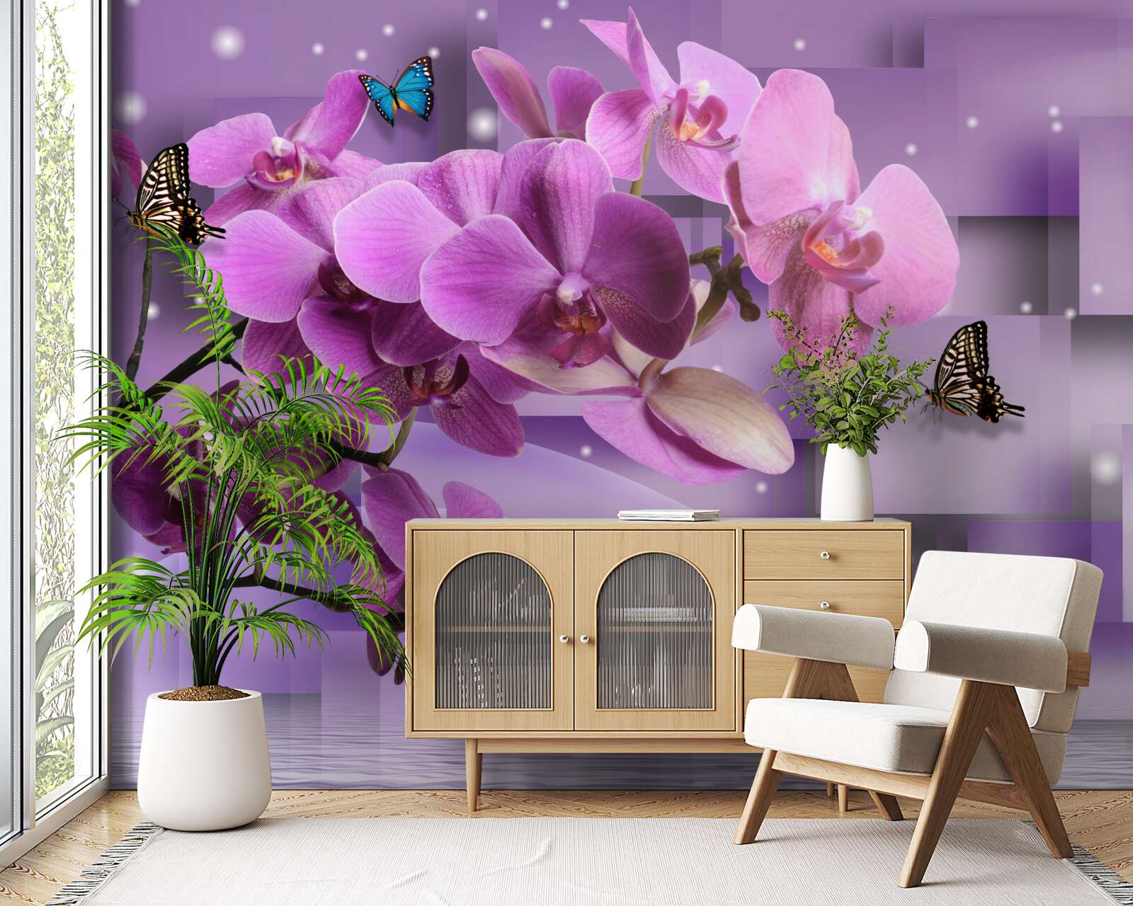 Fototapeta zloženie tenkých orchideí a motýľov