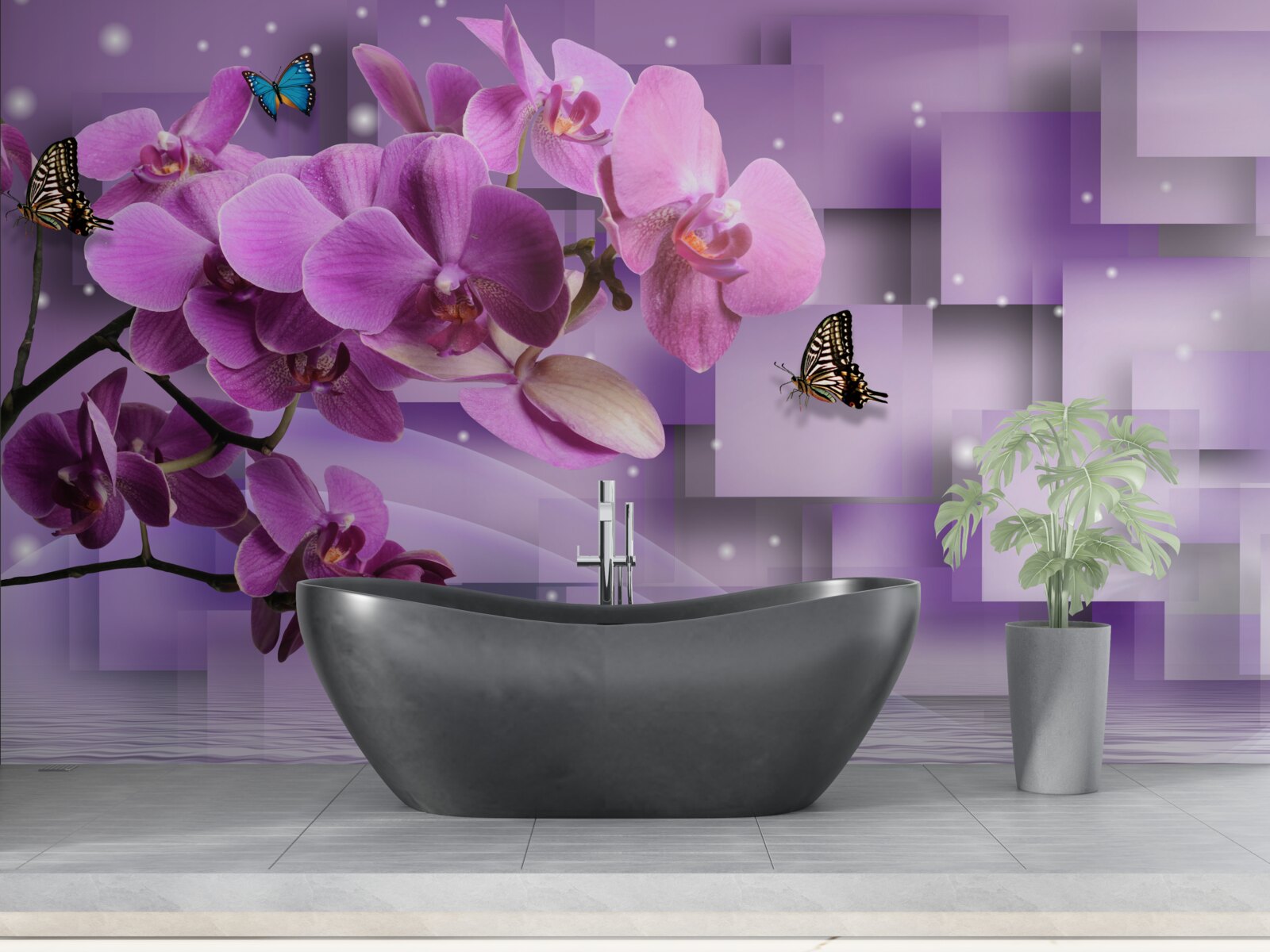 Fototapeta zloženie tenkých orchideí a motýľov