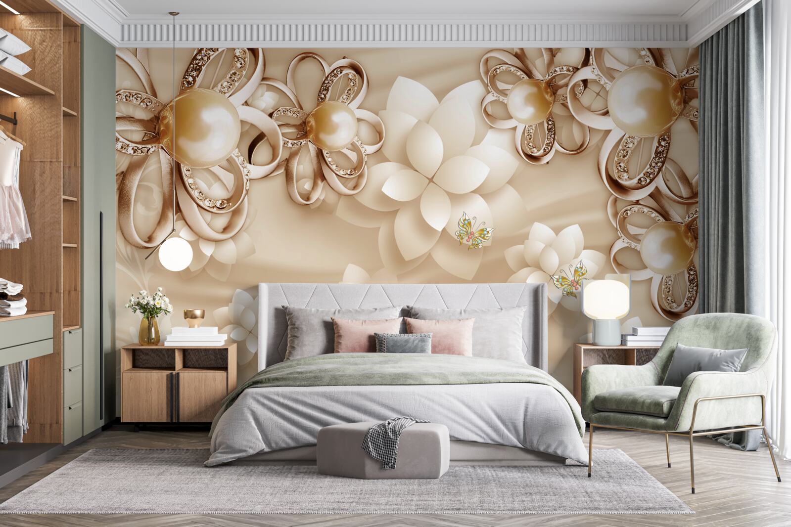 Fototapeta kvety magnólie sú snehovo biele so zlatými akcentmi