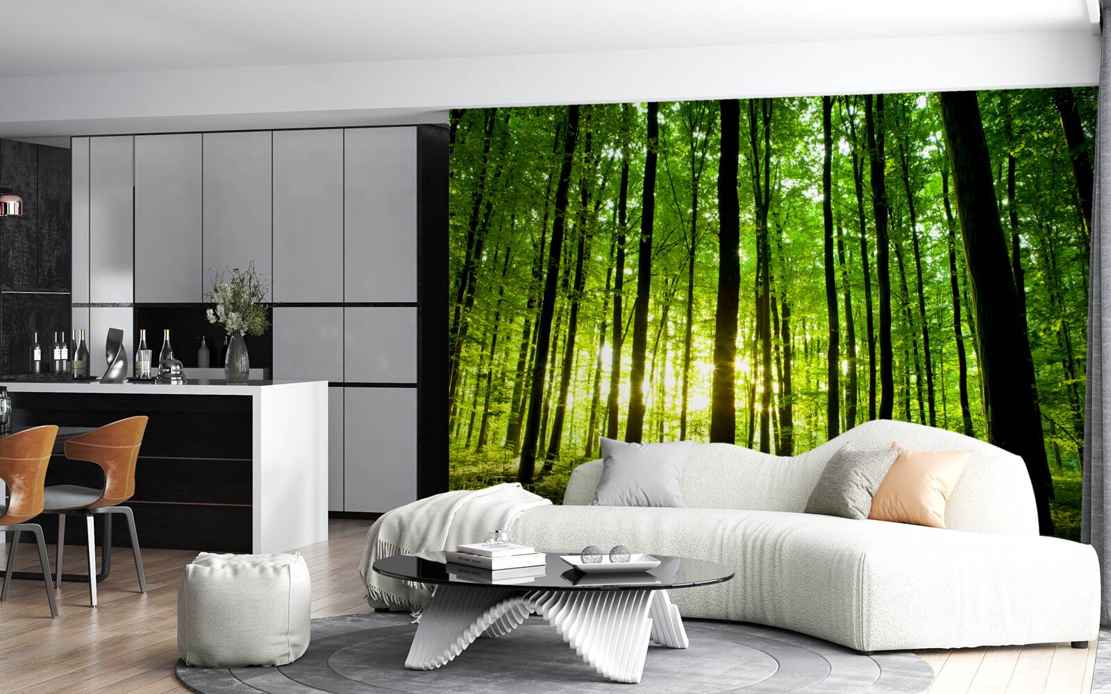 Fototapeta slnečné lúče prenikajú hustým hájom