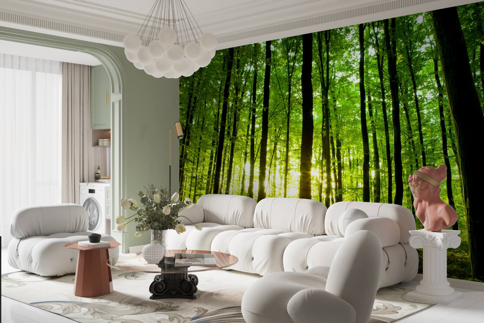 Fototapeta slnečné lúče prenikajú hustým hájom