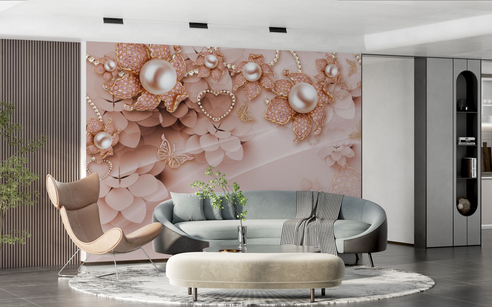 Fototapeta perly v tvare kvetu v zlatých rámoch