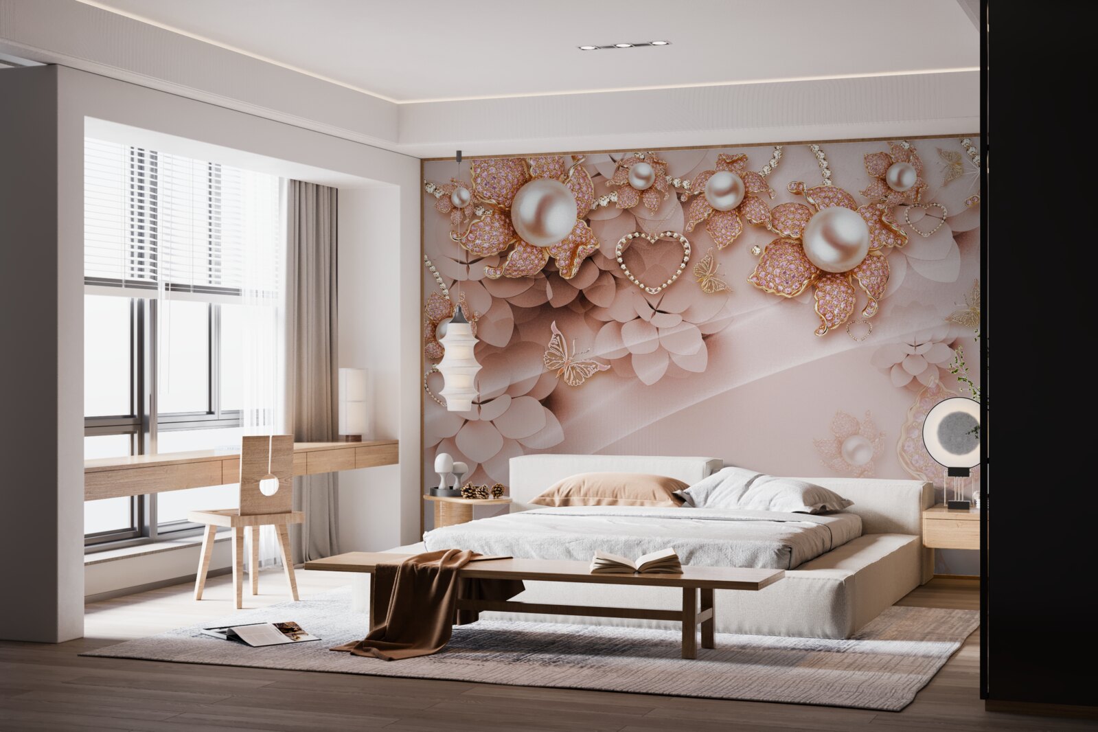 Fototapeta perly v tvare kvetu v zlatých rámoch