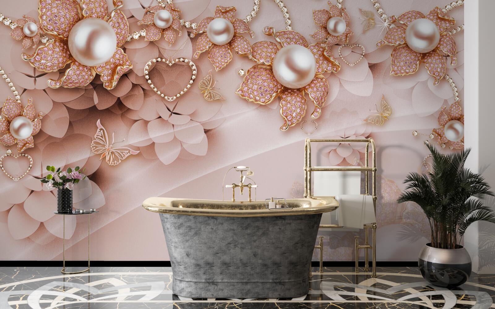 Fototapeta perly v tvare kvetu v zlatých rámoch