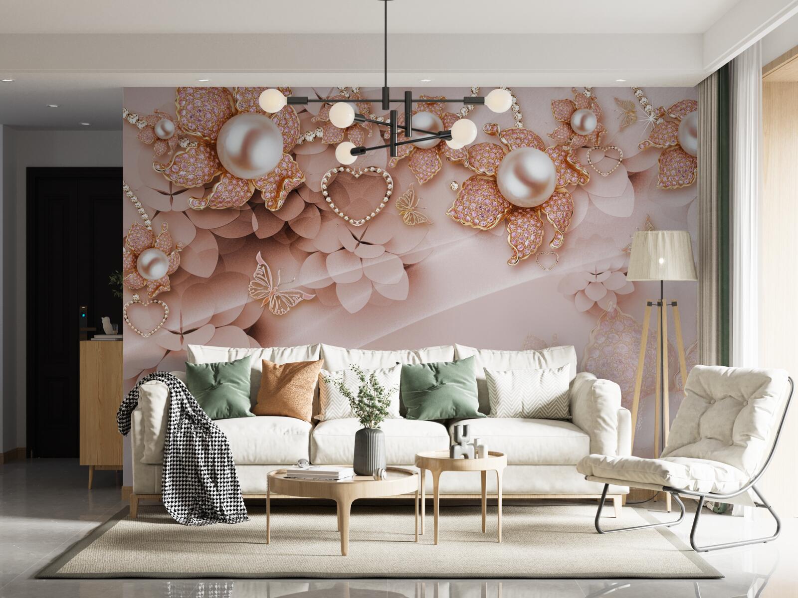 Fototapeta perly v tvare kvetu v zlatých rámoch