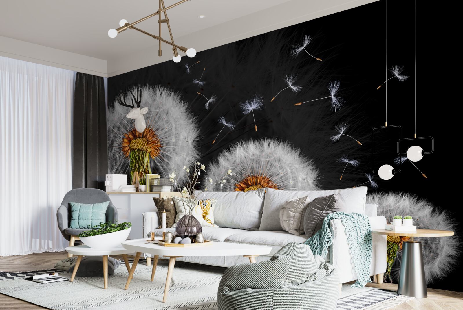 Fototapeta rastúce, roztrúsené okvetné lístky púpavy