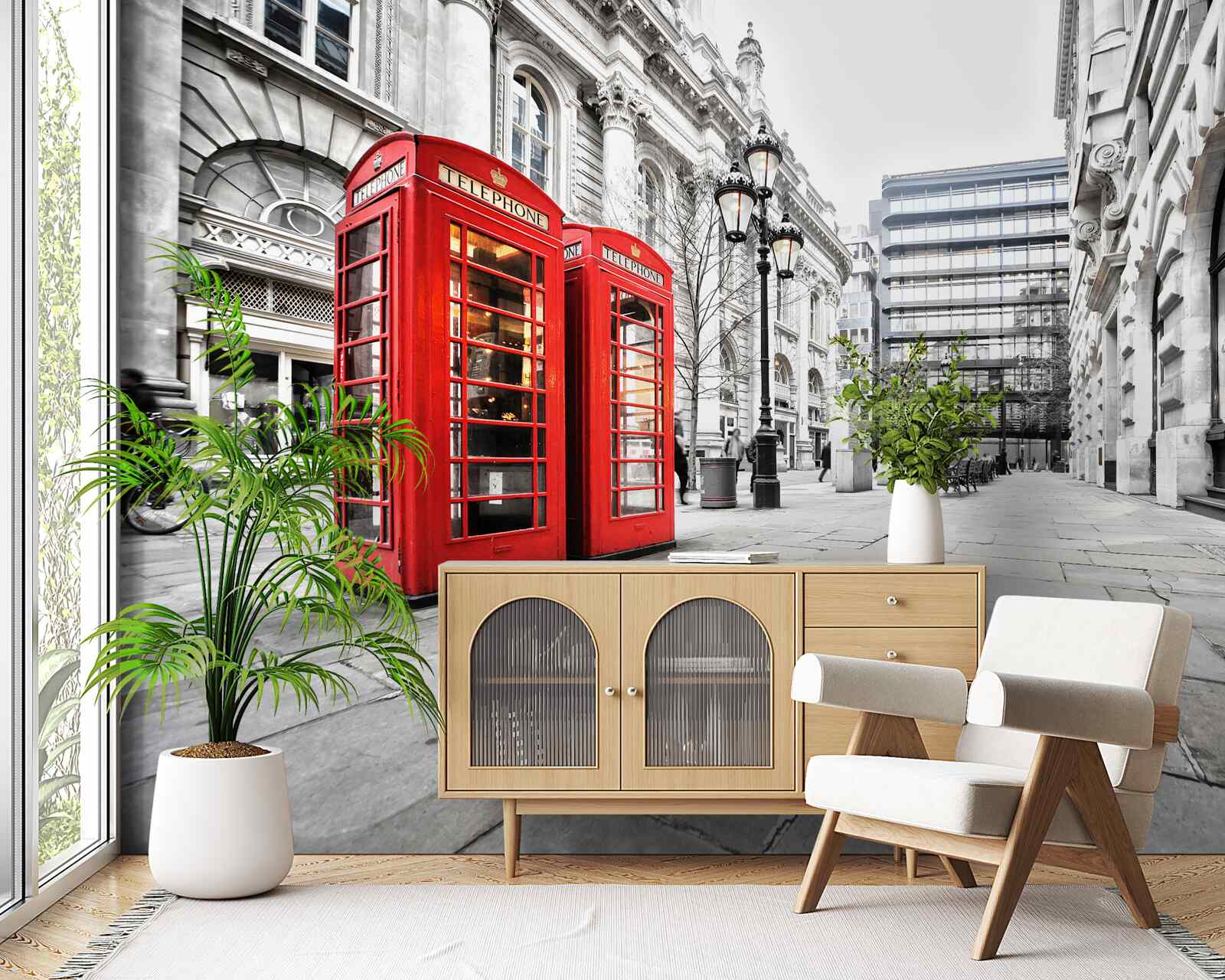 Fototapeta červené telefónne búdky na uliciach