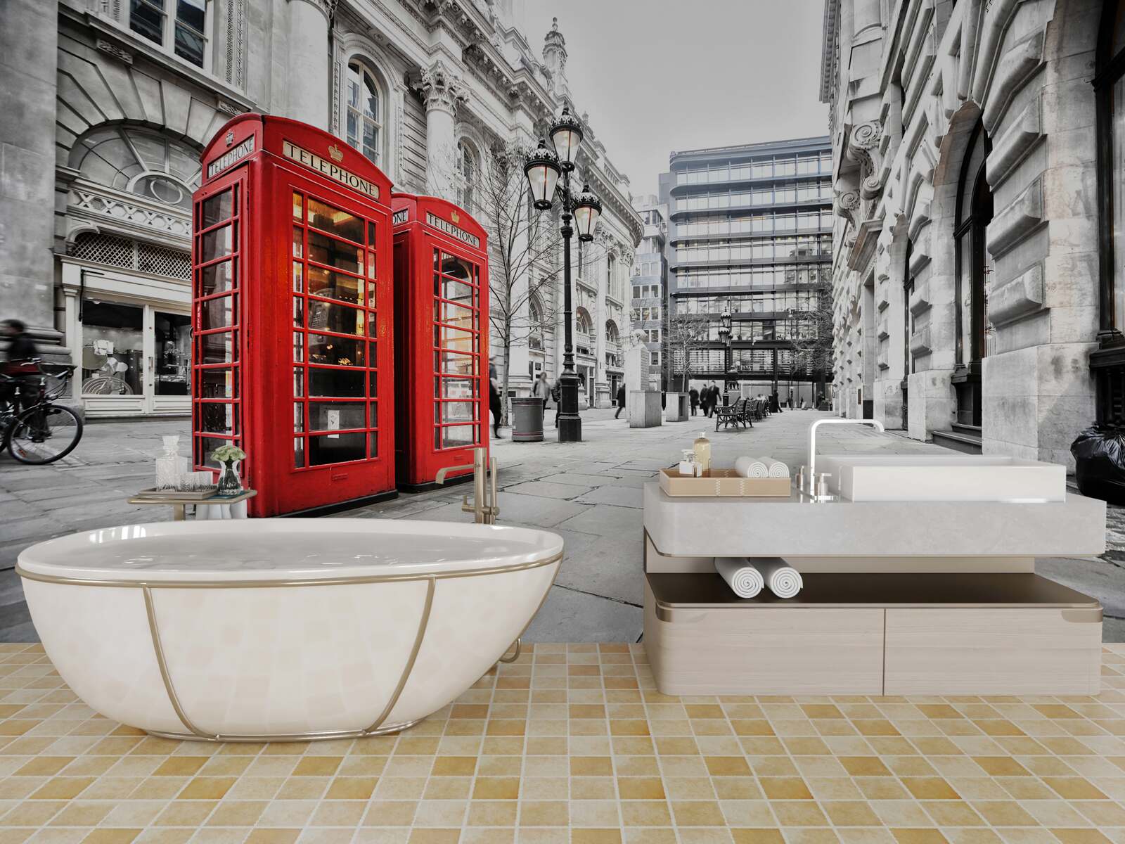 Fototapeta červené telefónne búdky na uliciach