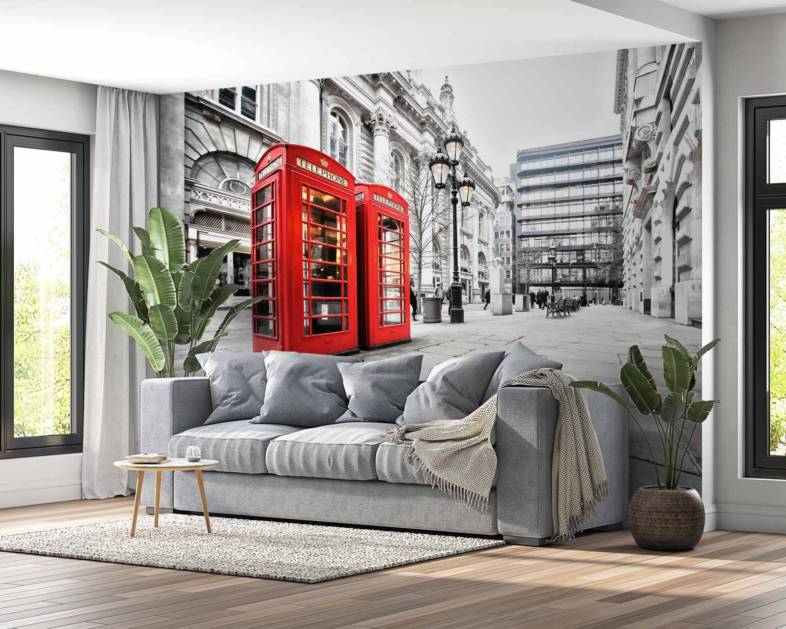 Fototapeta červené telefónne búdky na uliciach