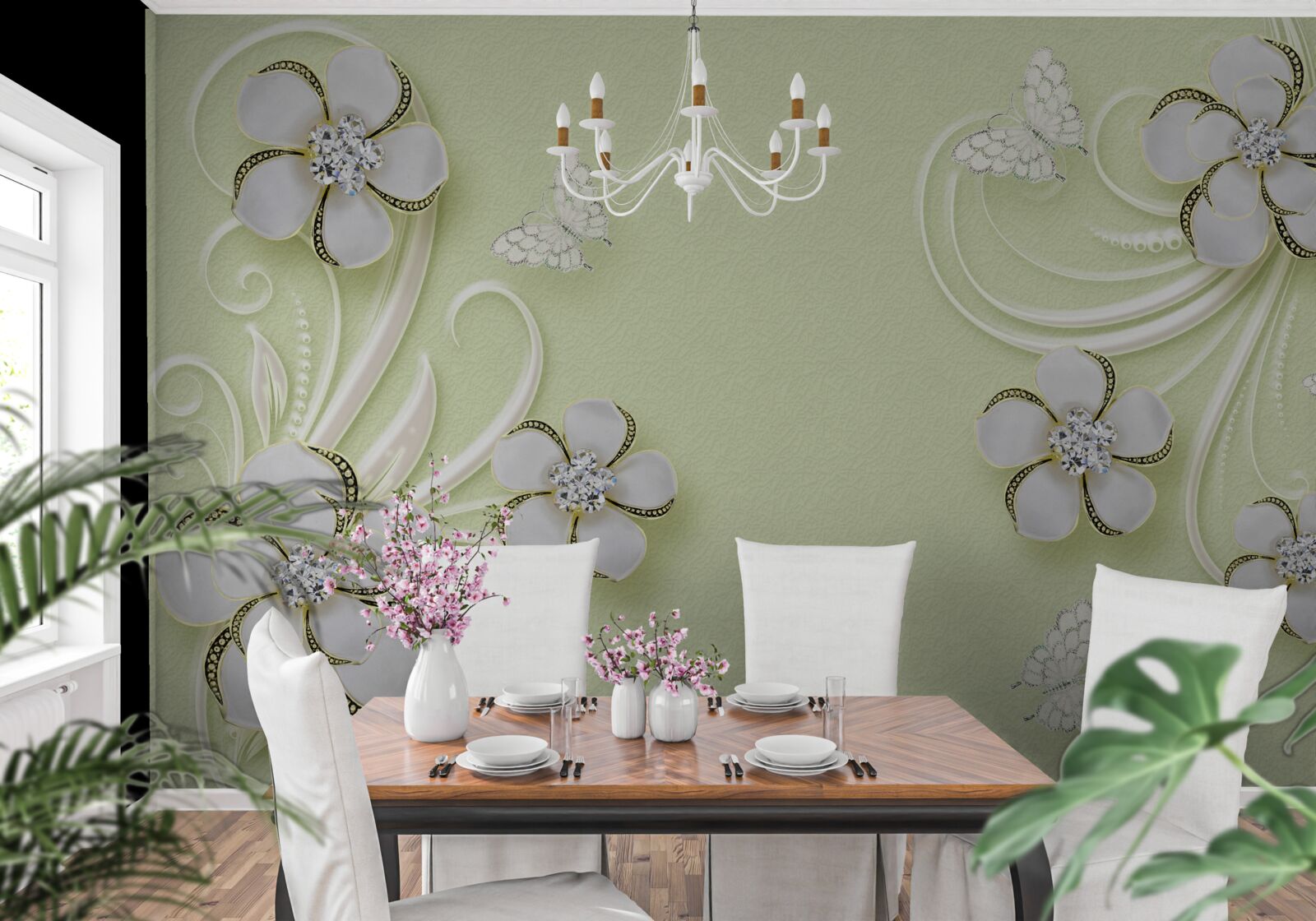 Fototapeta zlaté motýle sa usadili na snehobielych kvetoch