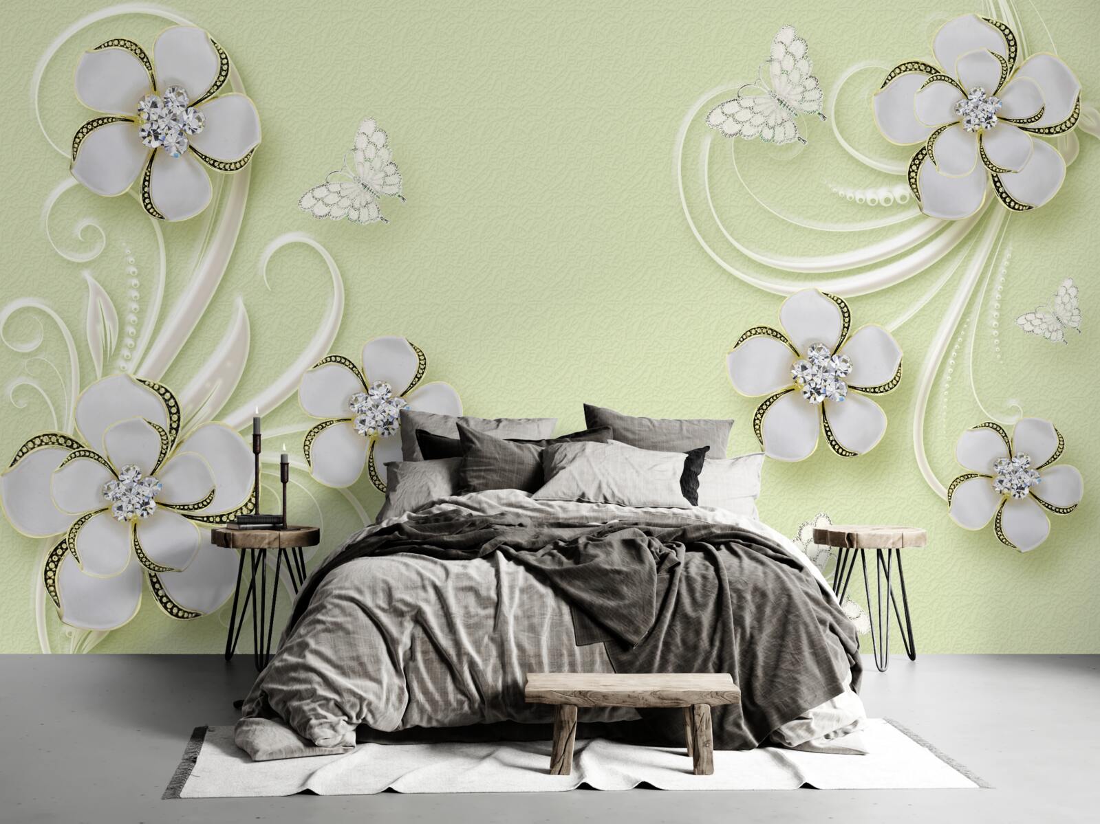 Fototapeta zlaté motýle sa usadili na snehobielych kvetoch