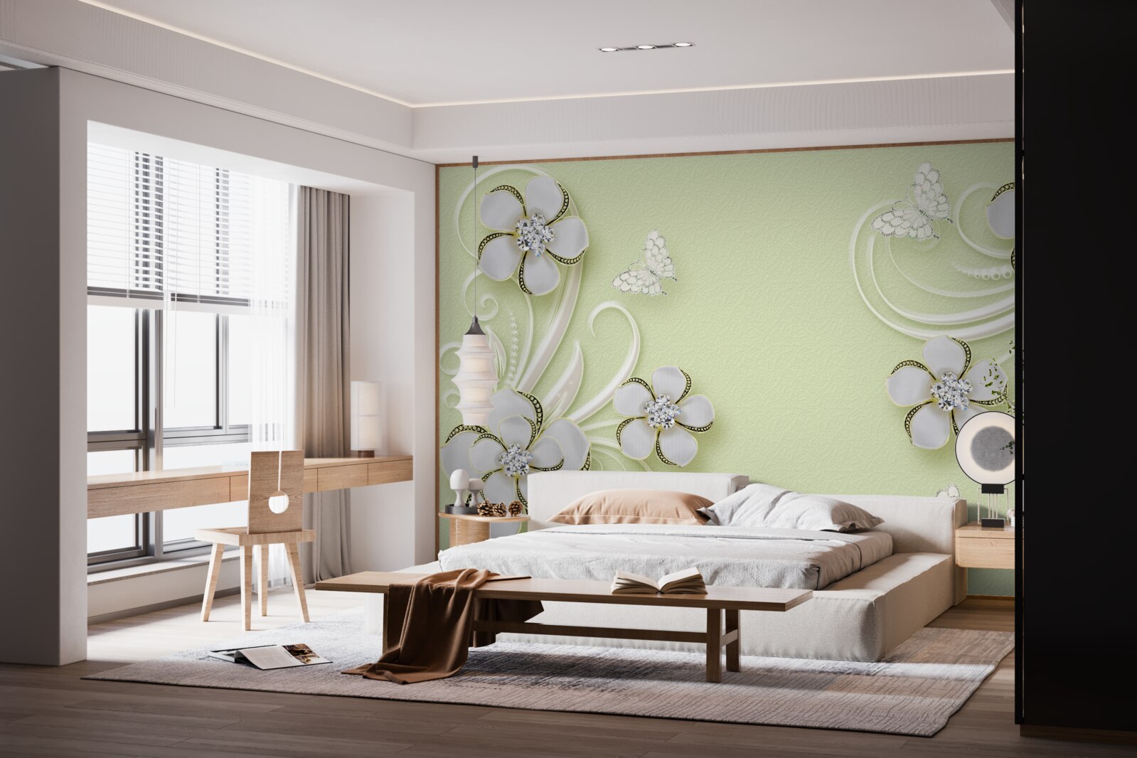 Fototapeta zlaté motýle sa usadili na snehobielych kvetoch