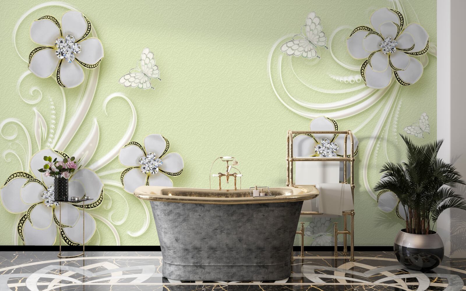 Fototapeta zlaté motýle sa usadili na snehobielych kvetoch